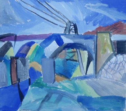 Manfred Bluth:  Komposition II (Brücke u. Strommast)