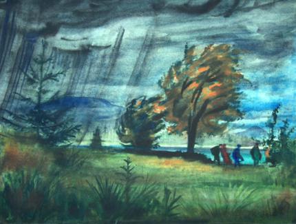 Franz  Radziwill (attr.): Spaziergänger im Sturm