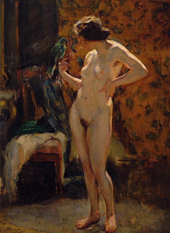 Wilhelm Hempfing:  Akt mit Papagei